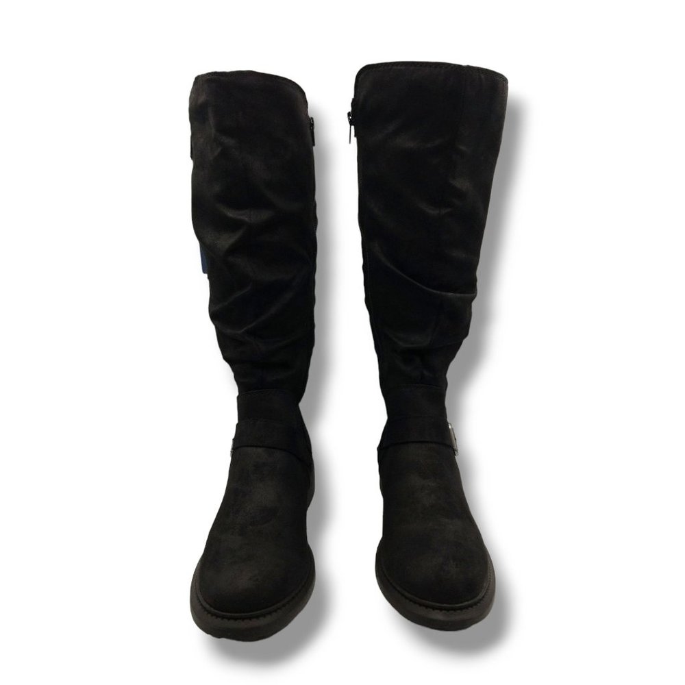 Sonoma Women's Riding Boots Rumerblack Faux Suede Size 10 Medium Buckle side Zip